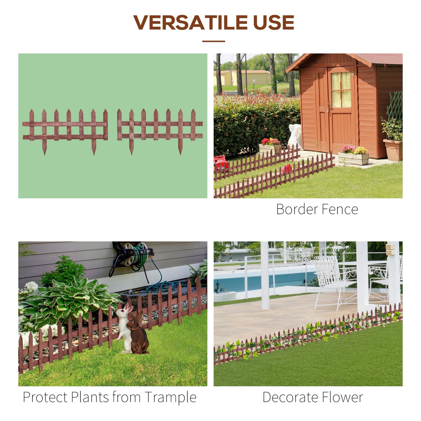 Outsunny Set of 12 Wooden 60cm Garden Fence Pieces