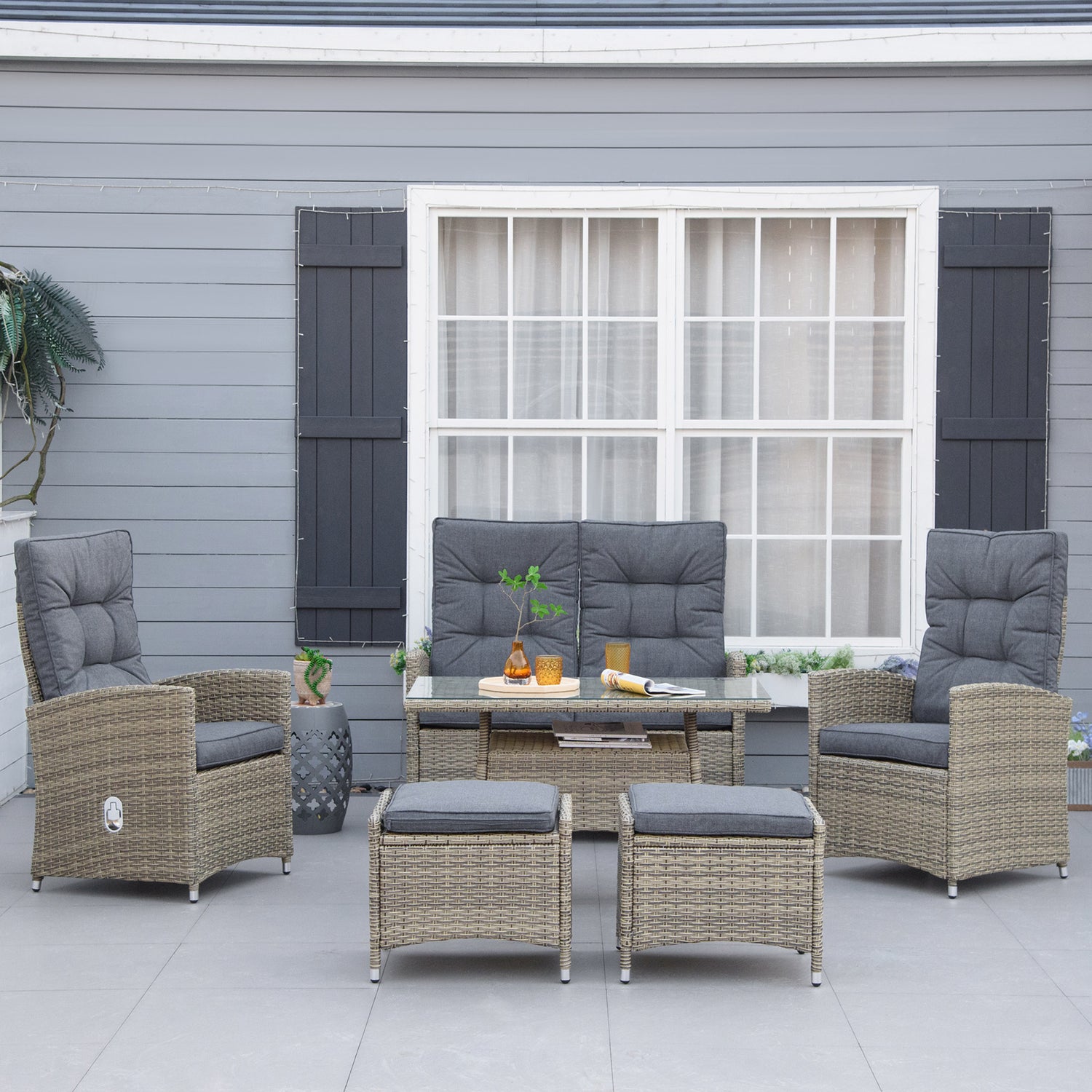 Outsunny 6 Pieces PE Rattan Dining Set Patio Wicker Conversation