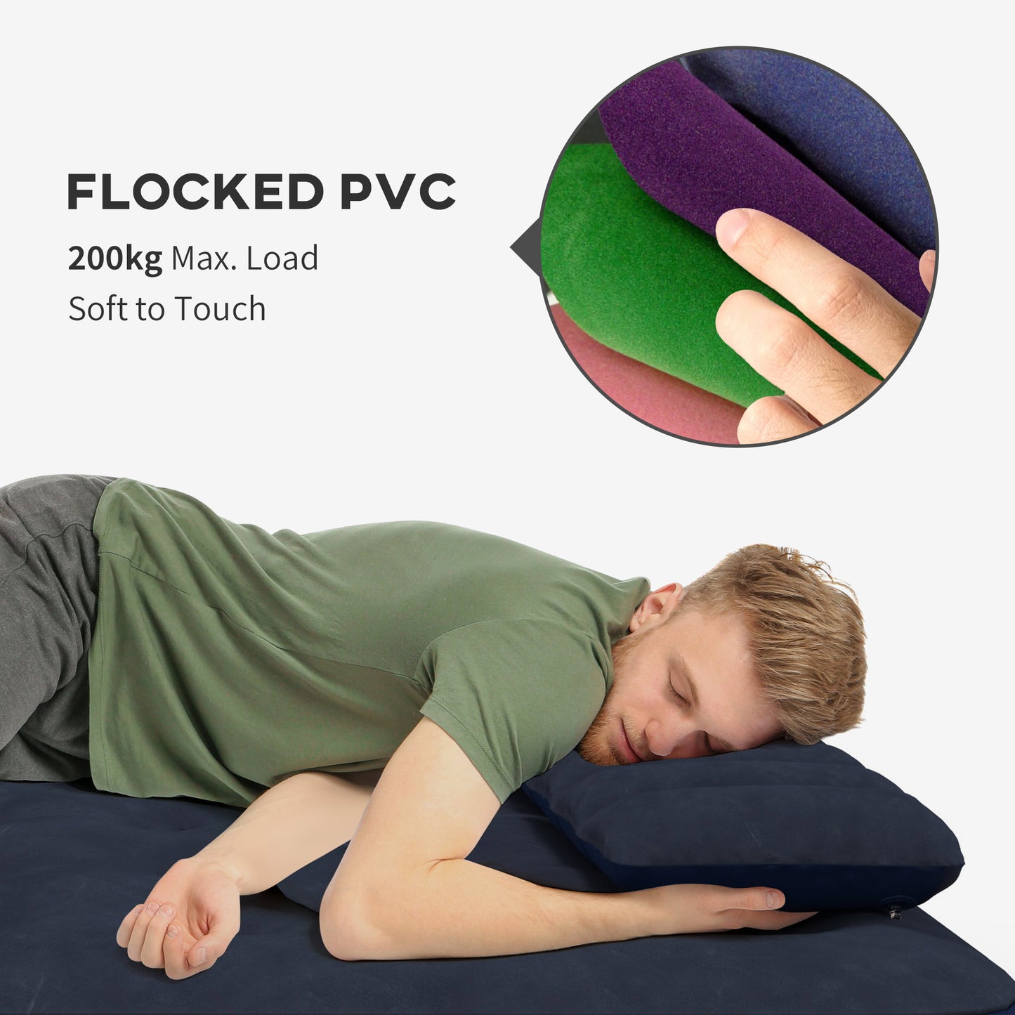 Outsunny Inflatable Queen Size Air Bed, with Built-In Hand Pump - Blue