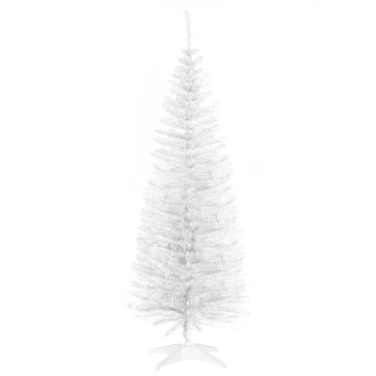 HOMCOM 5T Artificial Pine Pencil Slim Tall Christmas Tree with Branch Tips Xmas Holiday Décor with Stand White