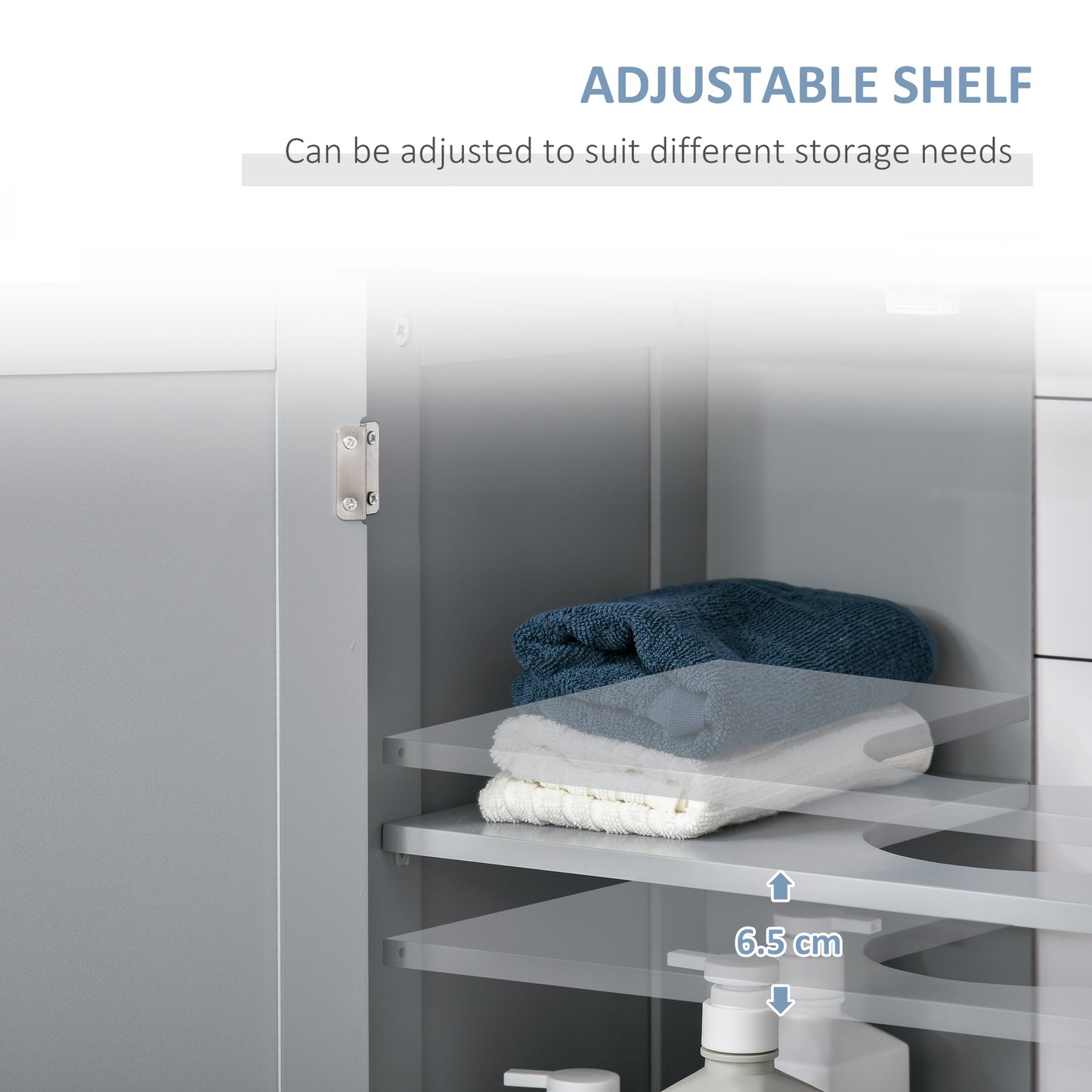 kleankin 60x60cm Under-Sink Storage Cabinet w/ Adjustable Shelf Handles Drain Hole Bathroom Cabinet Space Saver Organizer Grey Handle