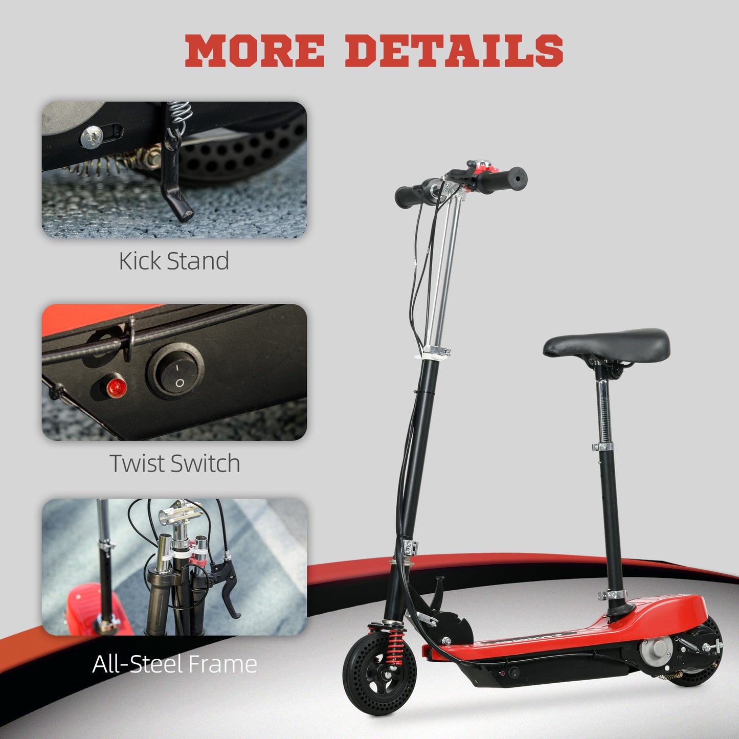 HOMCOM Steel Electric Scooter, Folding E-Scooter with Warning Bell, 15km/h Maximum Speed, for 4-14 Years Old, Red