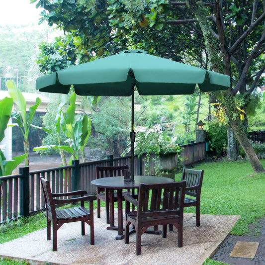Outsunny 2.66m Patio Umbrella Garden Parasol Outdoor Sun Shade Table Umbrella with Ruffles, 8 Sturdy Ribs, Green