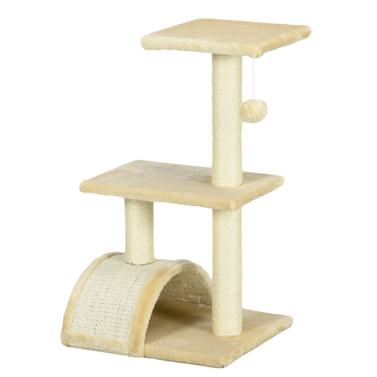 PawHut 72cm Cat Tree with Scratching Post Pad for Indoor Cats Cream White