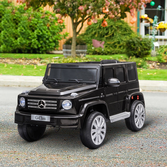 HOMCOM Compatible 12V Battery-powered Kids Electric Ride On Car Mercedes Benz G500 Toy with Parental Remote Control Music Lights MP3 Suspension Wheels for 3-8 Years Old Black w/