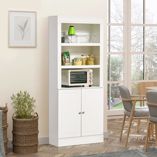 HOMCOM Kitchen Cupboard with 6-tier Shelving, Freestanding Storage Cabinet, Larder Pantry Sideboard with 3 Open Compartments and Double-door Cabinet with Adjustable Shelves, White