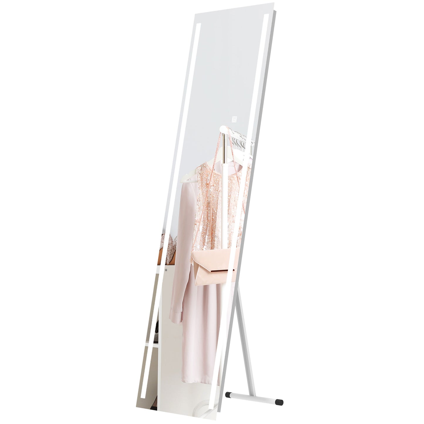 HOMCOM Standing Dressing Mirror with LED Lights Wall Dressing Mirror for Bedroom with Dimmable and 3 Colour Lighting White