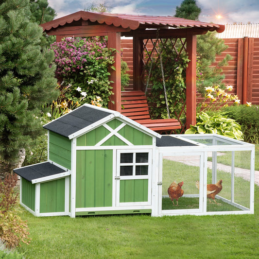 PawHut Chicken Coop with Outdoor Run, Chicken Run with Nesting Box, Wooden Poultry Cage with Removable Tray, Openable Roof and Lockable Doors, 210 x 108 x 100cm