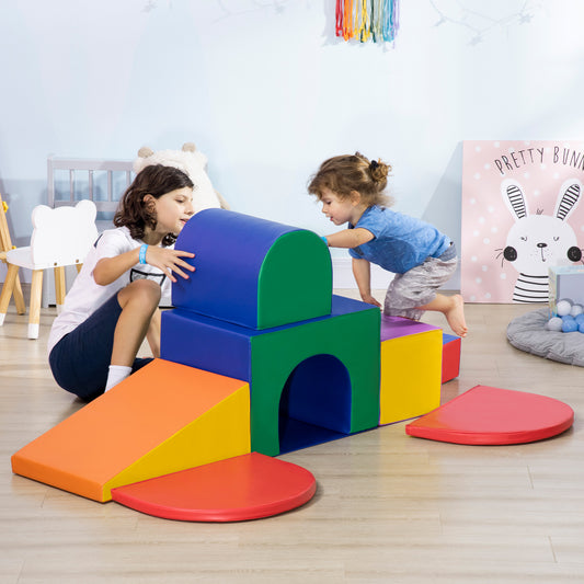 HOMCOM 7-piece Soft Play, Climb and Crawl Foam, Toddler Stairs and Ramp, Multicoloured