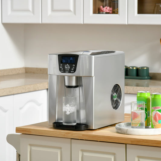 HOMCOM Ice Maker Machine and Water Dispenser, Counter Top Ice Cube Maker for Home w/3L Tank, Adjustable Cube Size,12kg in 24 Hrs, No Plumbing Required