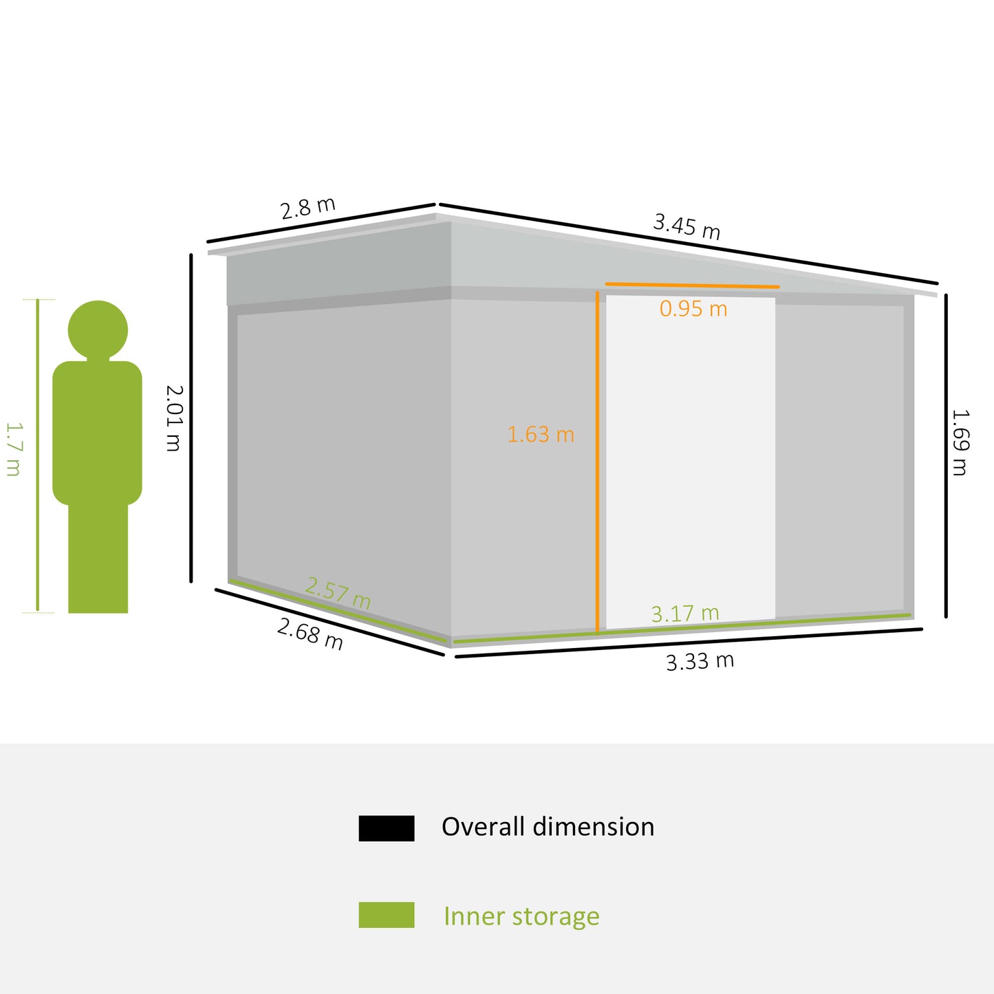 Outsunny 11.3 x 9.2ft Steel Garden Storage Shed Outdoor Metal Tool House with Double Sliding Doors & 2 Air Vents, Grey