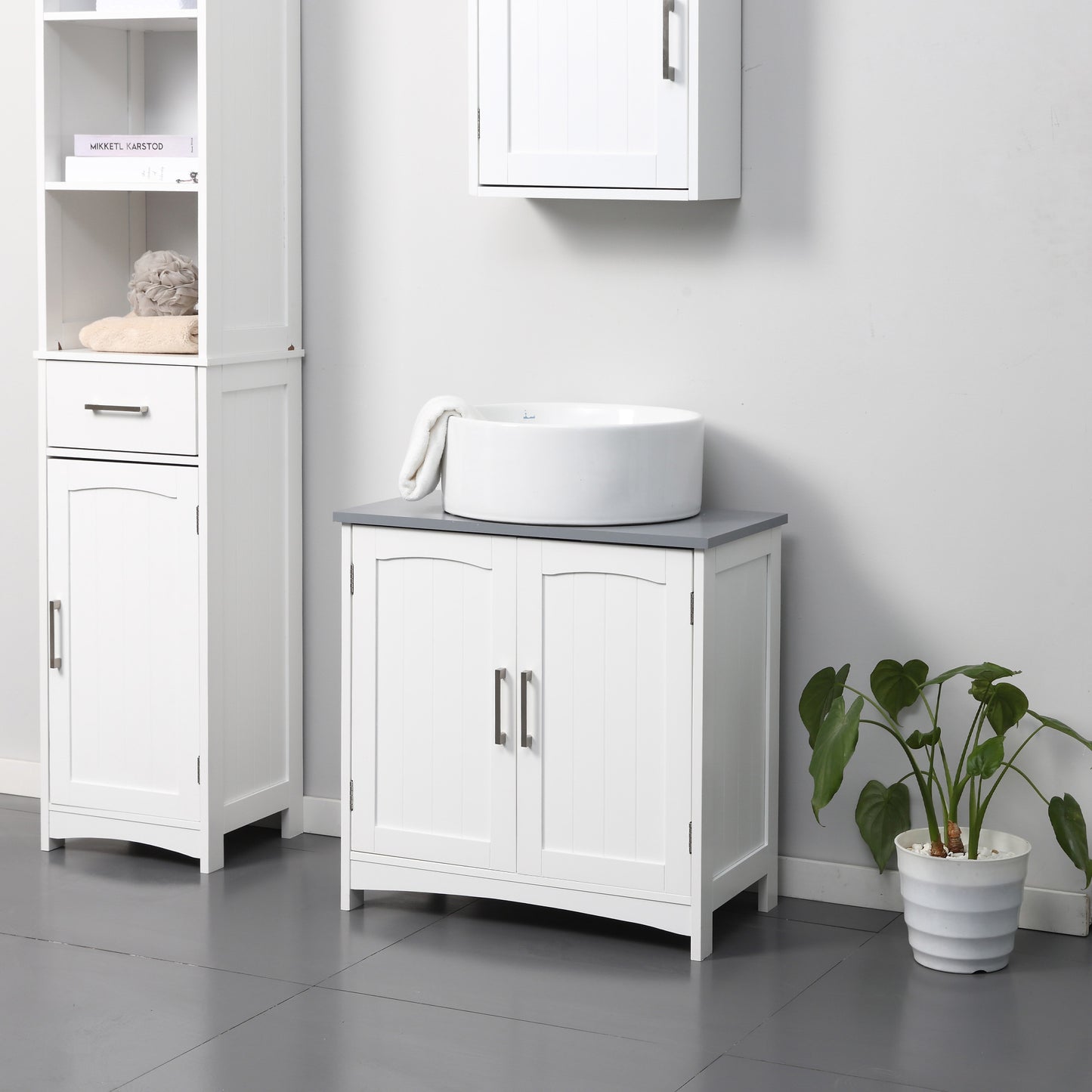 kleankin Under-Sink Bathroom Sink Cabinet, Storage Unit with U-Shape and  Adjustable Internal Shelf, White