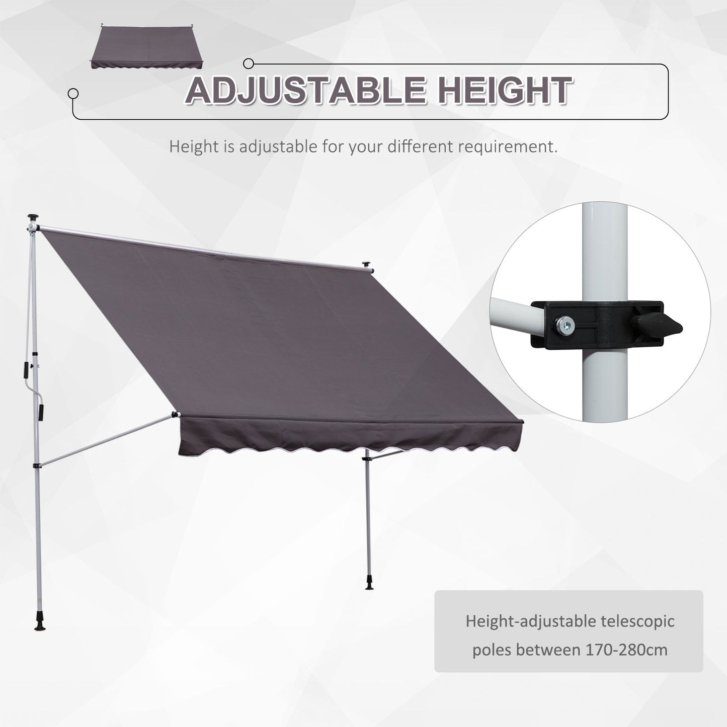 Outsunny 3x1.5m  Adjustable Outdoor Aluminium Frame Awning Grey