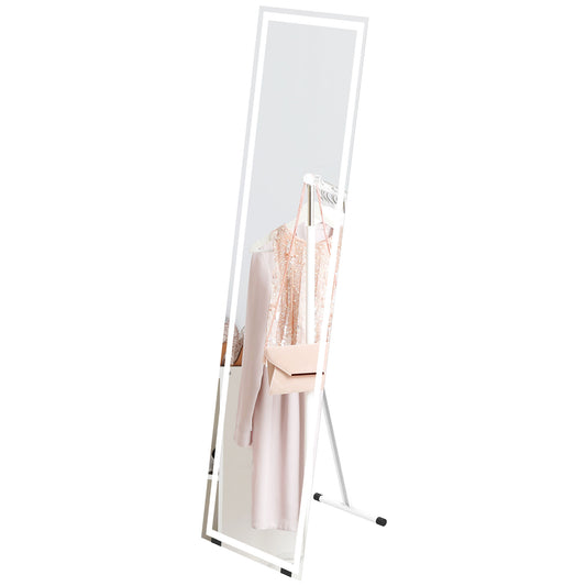 HOMCOM Standing Dressing Mirror with LED Lights Wall Dressing Mirror for Bedroom with Dimmable and 3 Colour Lighting White