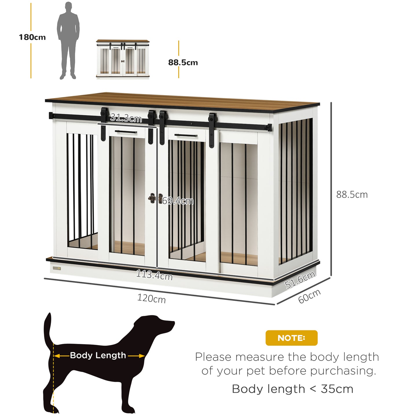 PawHut Two-Room Modern Dog Crate, with Removable Divider