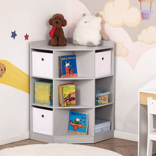 HOMCOM Kids Storage Cabinet Corner Toy Storage Organizer Children Bookcase Rack for Children's Play Room/Bedroom, Grey Drawer