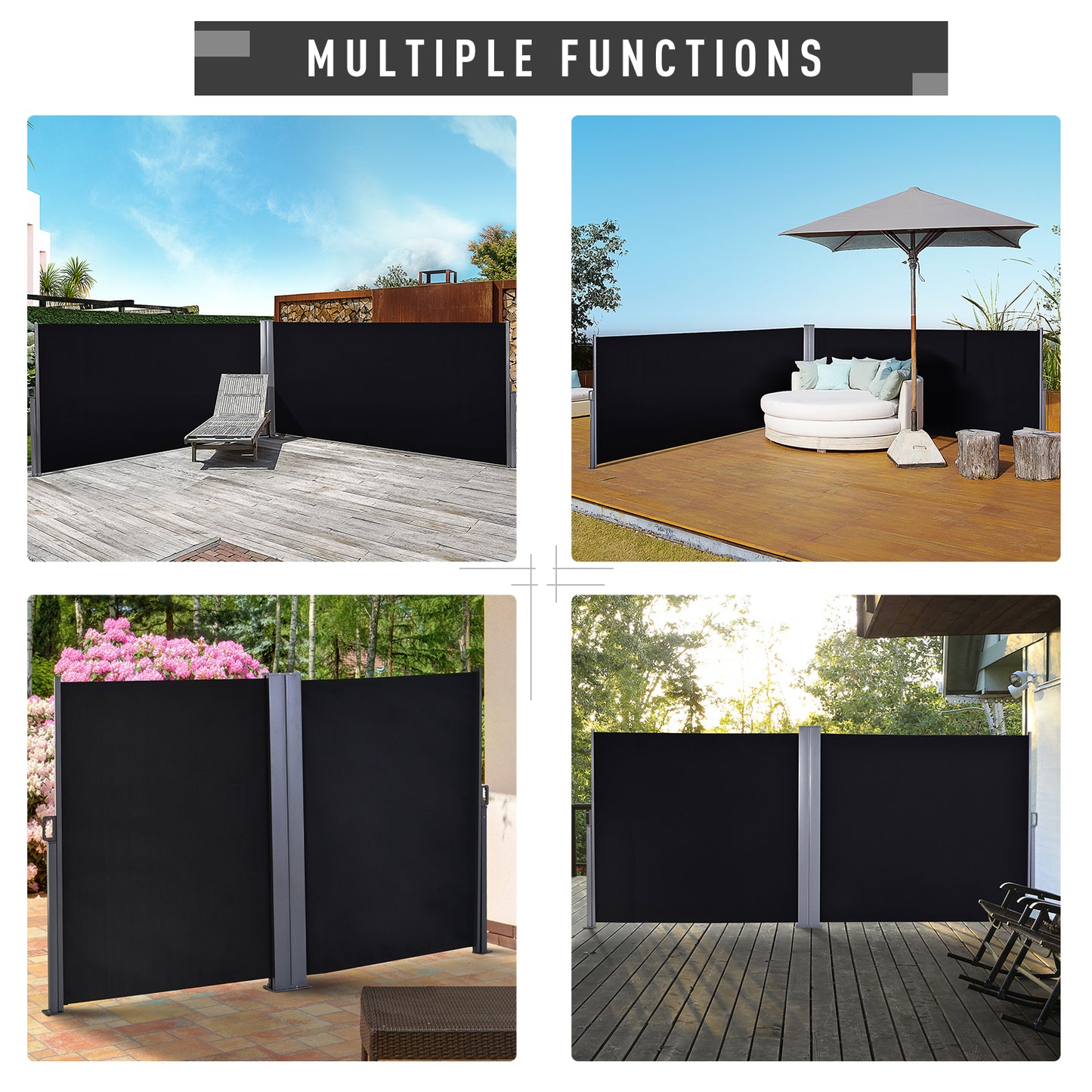 Outsunny Steel Frame Outdoor Garden Pull Out Double Side Awning Black