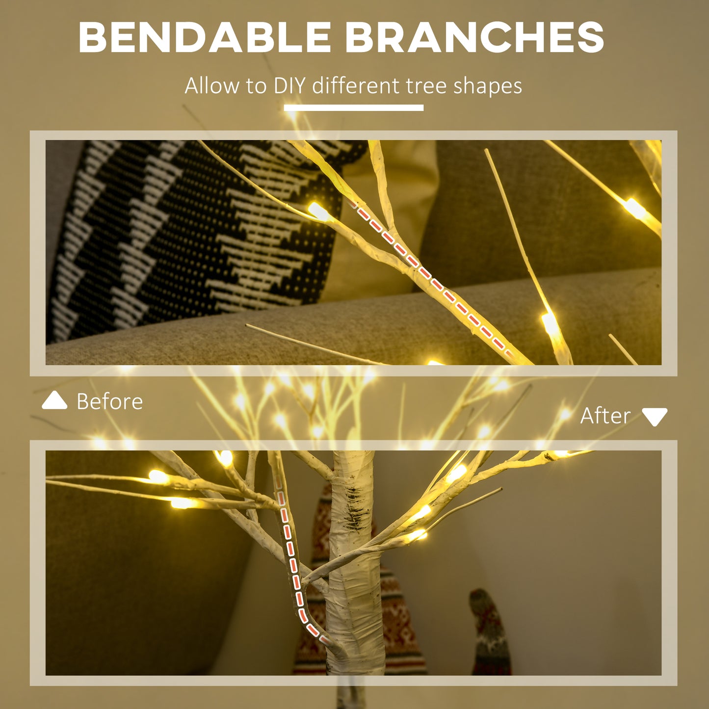 HOMCOM 4ft Artificial White Birch Tree Light with 72 Warm White Pre-Lit LED Light