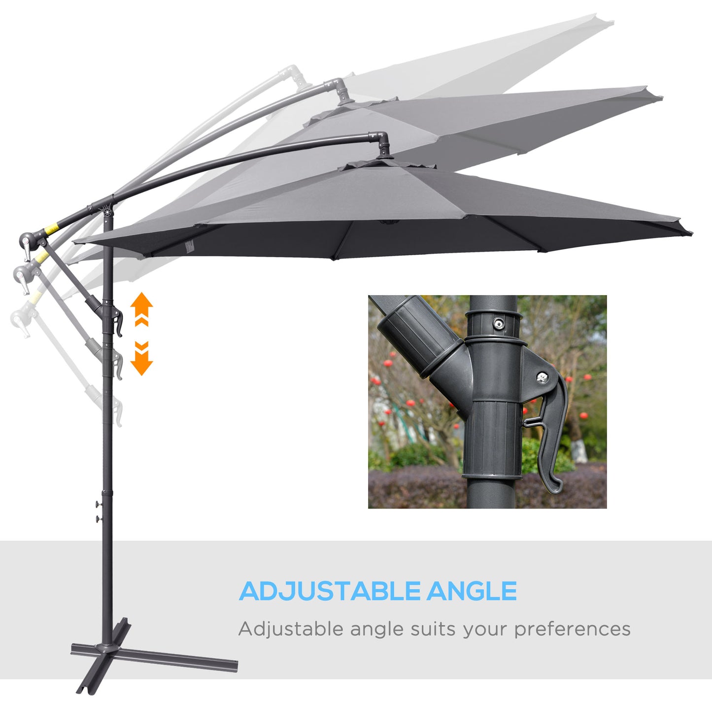 Outsunny 3(m) Garden Parasol Sun Shade Patio Banana Hanging Umbrella Cantilever Grey