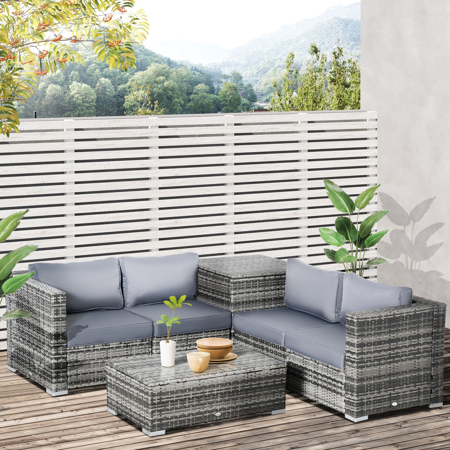 Rattan Corner Sofa Set Garden Furniture With Storage For Cushions