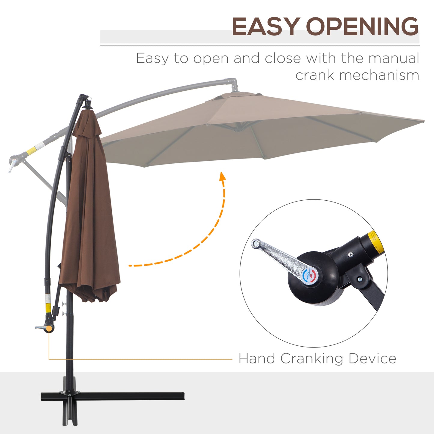 Outsunny Cantilever Umbrella Parasol Hanging Banana Steel Brown 3M Patio