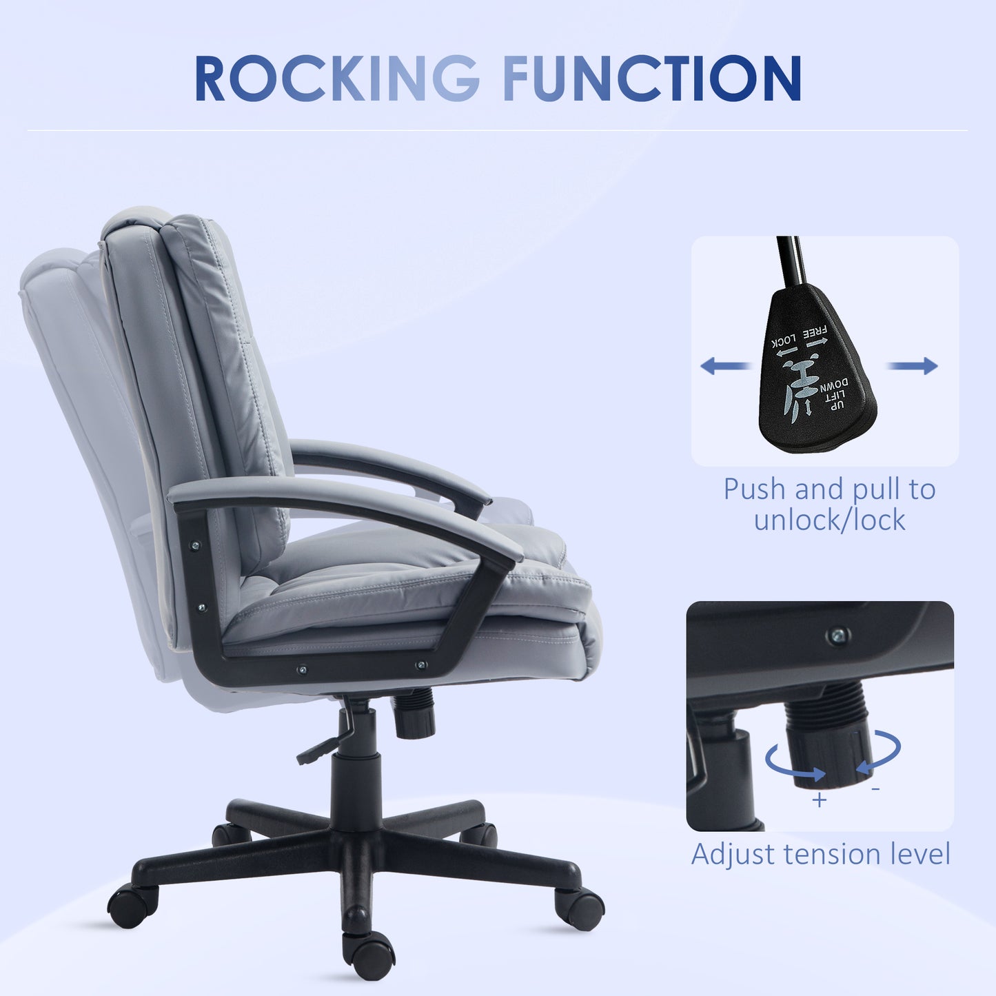 Vinsetto Office Chair, Faux Leather Computer Desk Chair, Mid Back Executive Chair with Adjustable Height and Swivel Rolling Wheels for Home Study, Light Grey