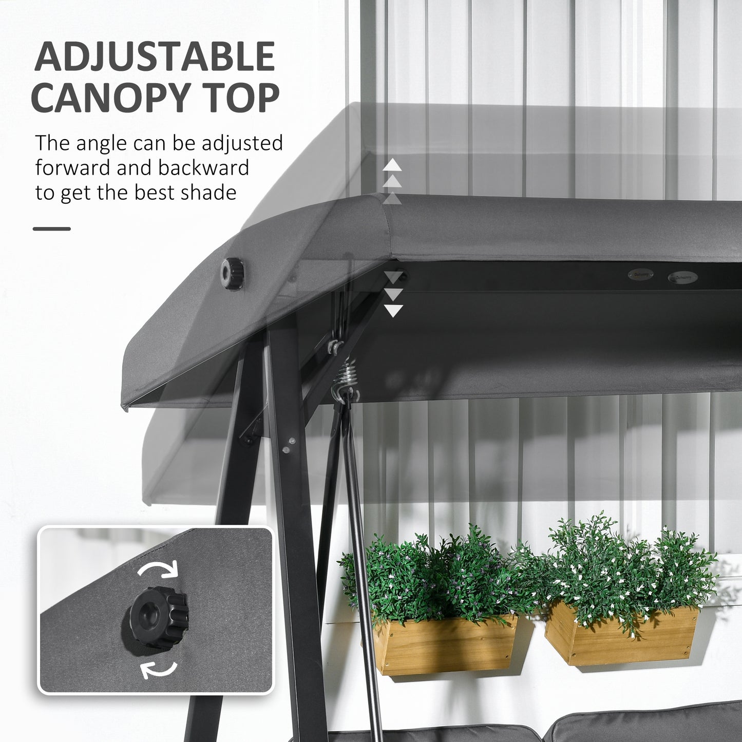 Outsunny Two-Seater Garden Swing Bench, with Adjustable Canopy - Dark Grey