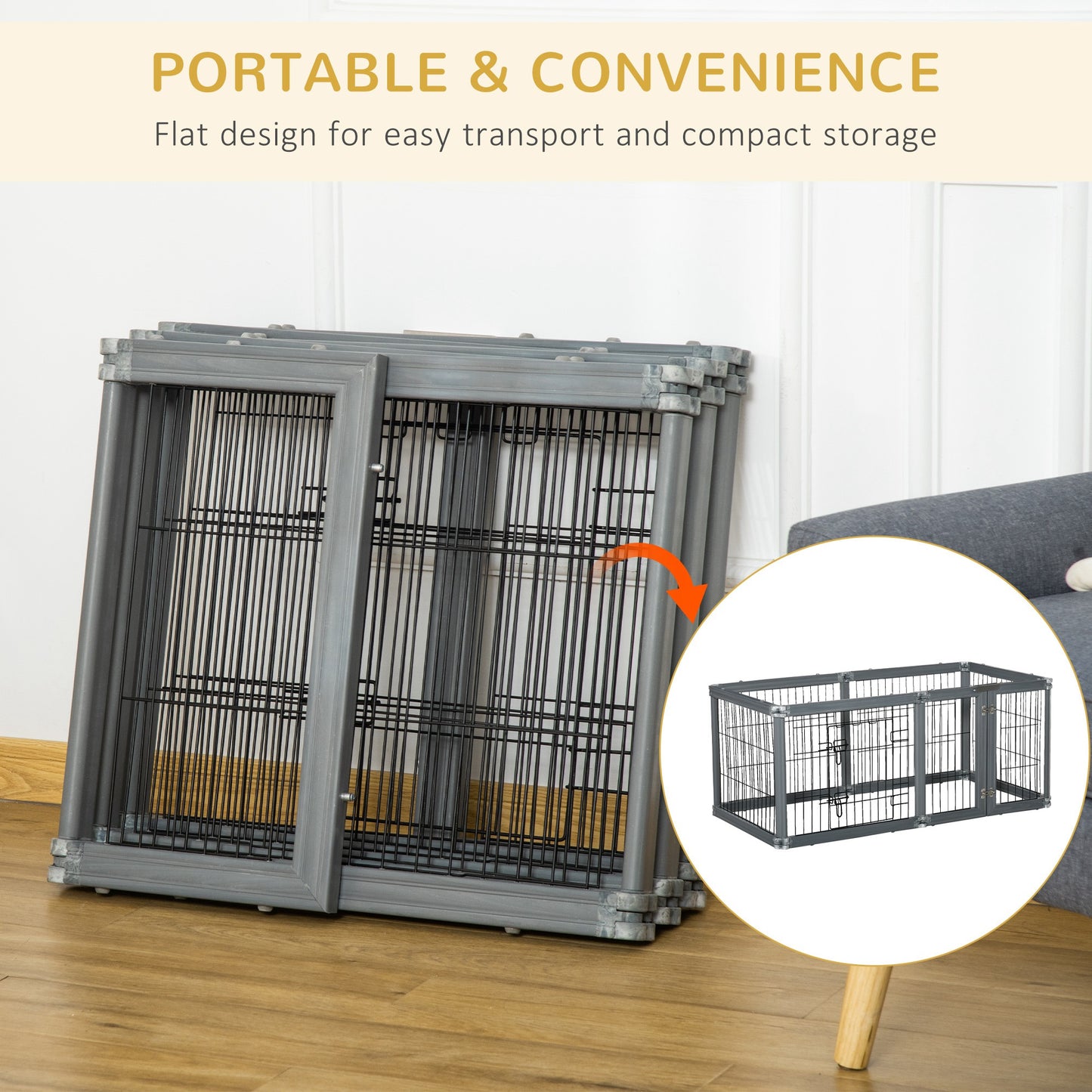 PawHut Heavy Duty Pet Playpen, 6 Panels Puppy Play Whelping Pen, Foldable Steel Dog Exercise Fence, with Door, Double Locking Latches, for Indoor Outdoor Use 70 x 62 cm