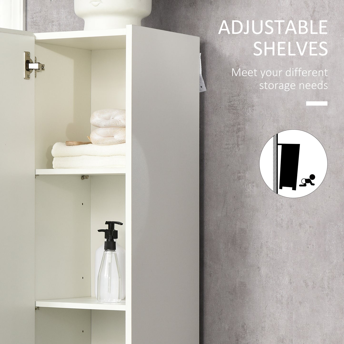 kleankin Tall Bathroom Cabinet with Adjustable Shelves, 5-Tier Modern Freestanding Tallboy with Storage Cabinets, White