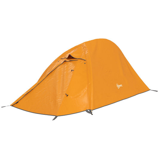 Outsunny Double Layer Camping Tent, 1-2 Man Backpacking Tent with Carry Bag, 2000mm Waterproof and Lightweight, Orange