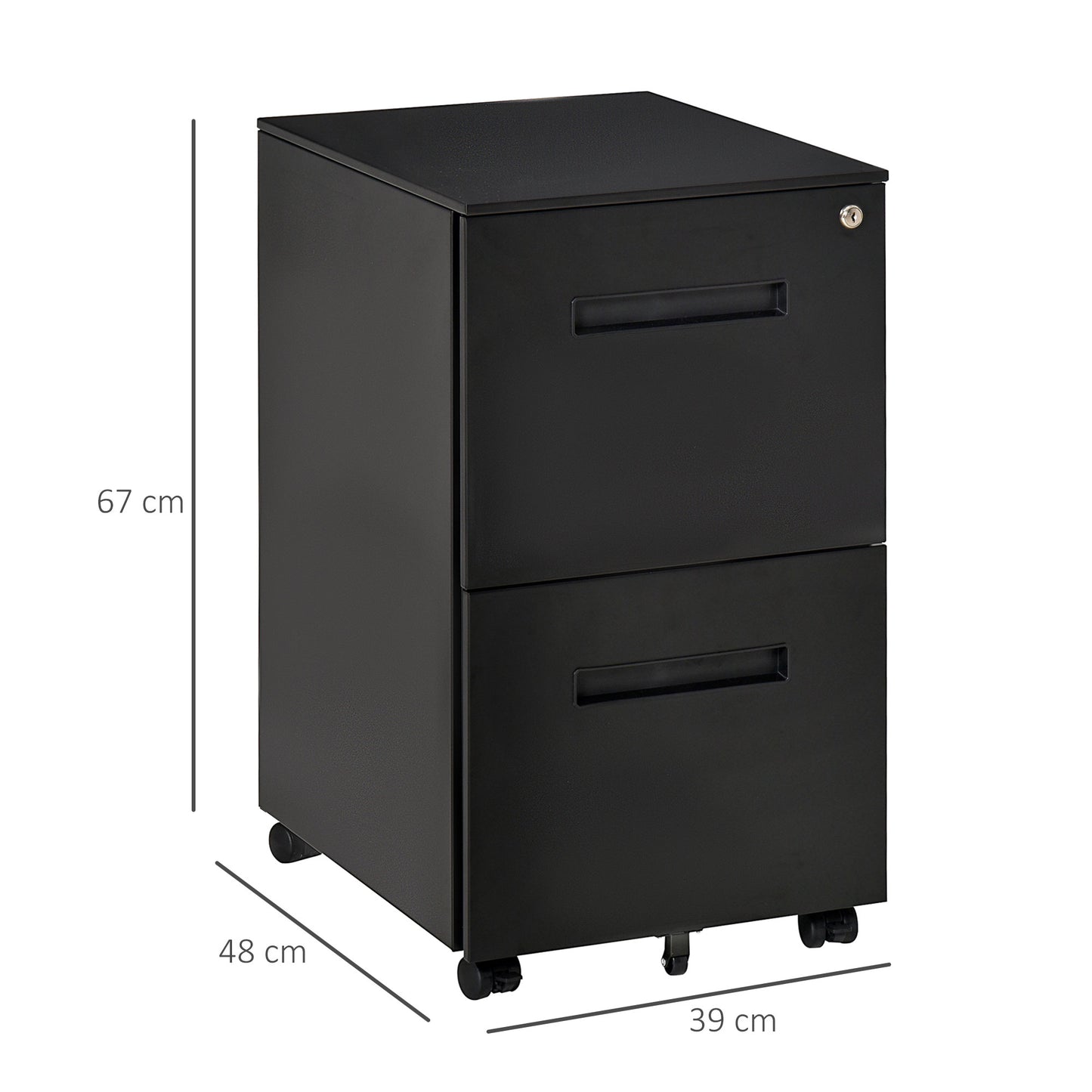 Vinsetto 67cm Mobile File Cabinet Vertical Home Office Organizer Filing Furniture with Adjustable Partition for A4 Letter Size, Lockable for Office, Bedroom and Living Room, Black w/ Hanging Folder
