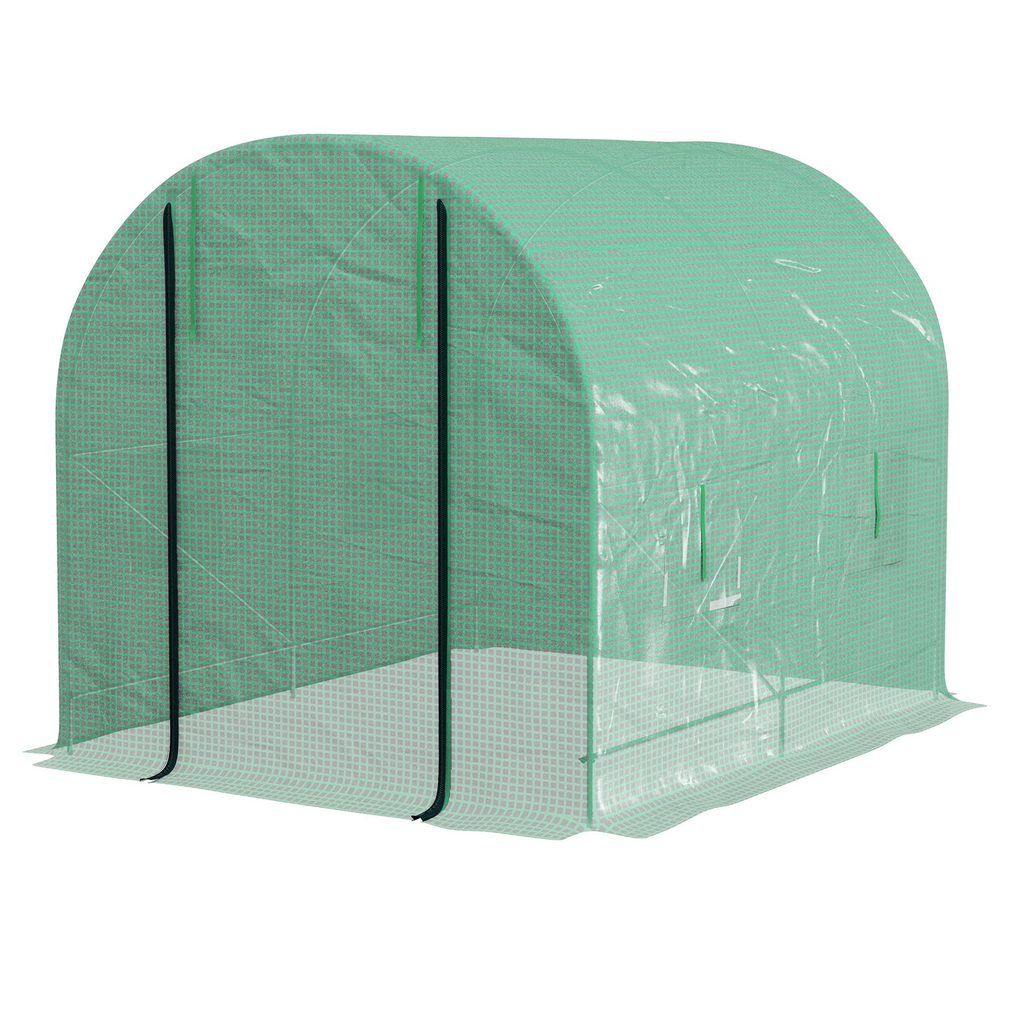 Outsunny WalkIn Garden Polytunnel Greenhouse with Steel Frame PE Cover RollUp Door and 4 Windows 2.5 x 2m Green