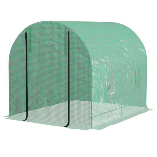 Outsunny WalkIn Garden Polytunnel Greenhouse with Steel Frame PE Cover RollUp Door and 4 Windows 2.5 x 2m Green