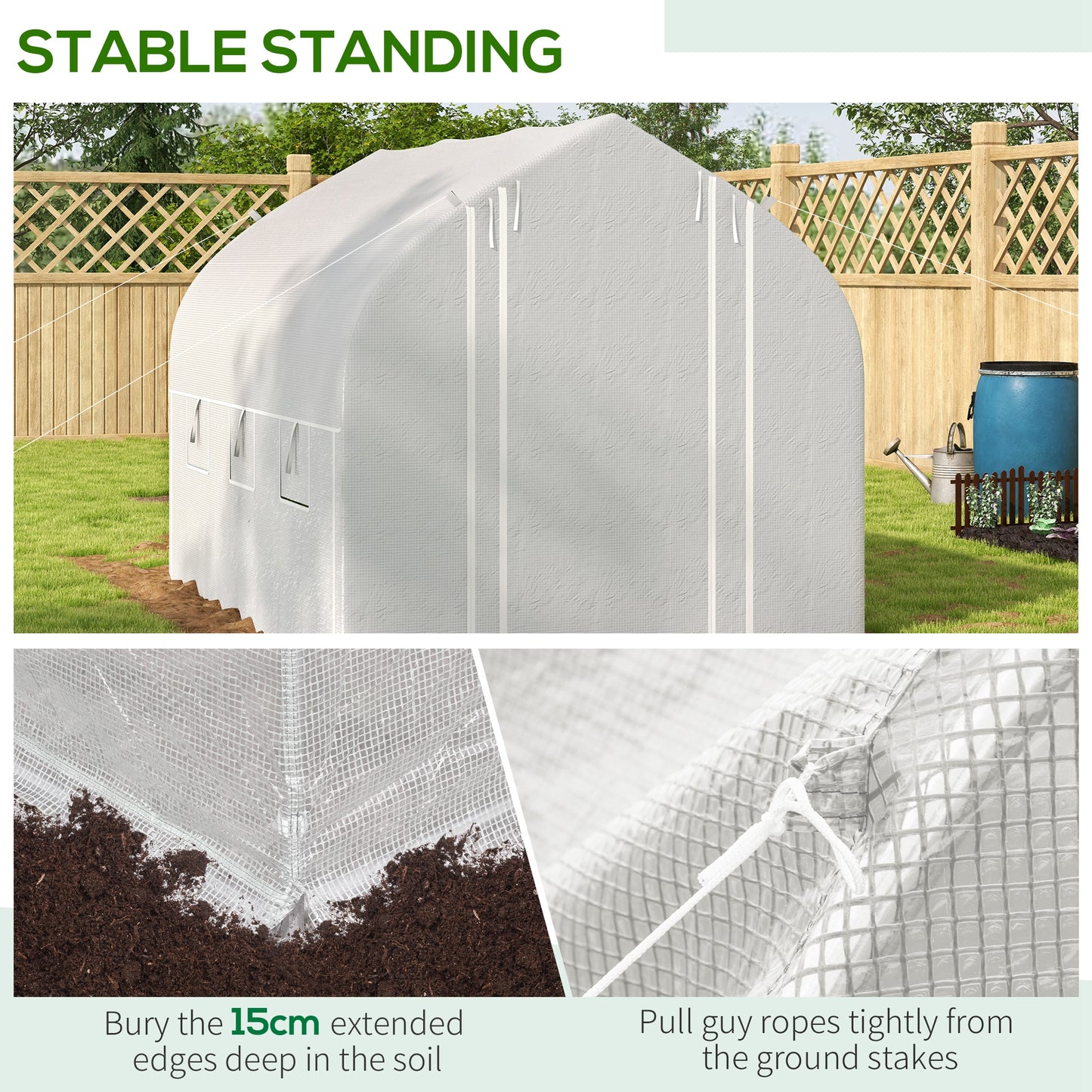 Outsunny 3 x 2(m) Walkin Polytunnel Greenhouse Zipped Roll Up Sidewalls Mesh Door 6 Mesh Windows Tunnel Warm House Tent with PE Cover Complimentary Plant Labels and Gloves White