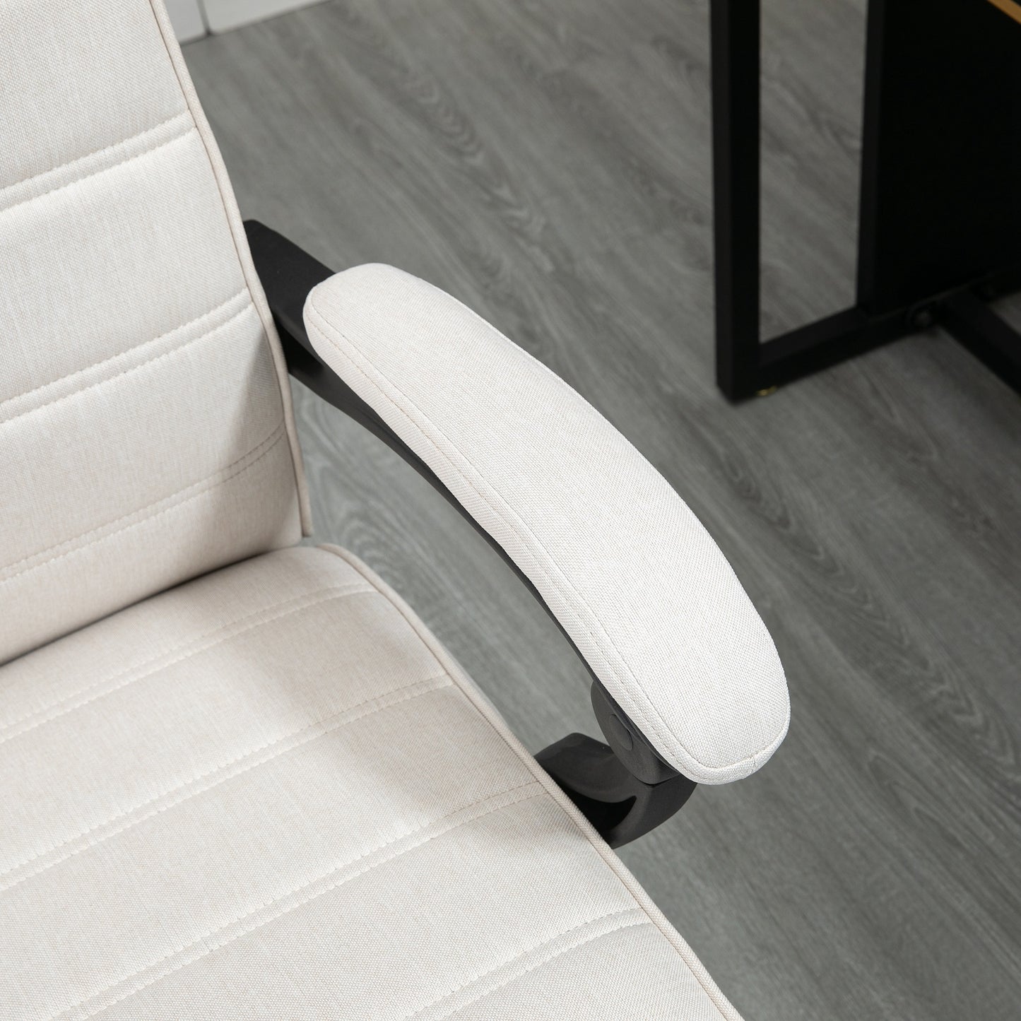 Vinsetto High-Back Home Office Chair, Linen Swivel Reclining Chair with Adjustable Height, Cream White