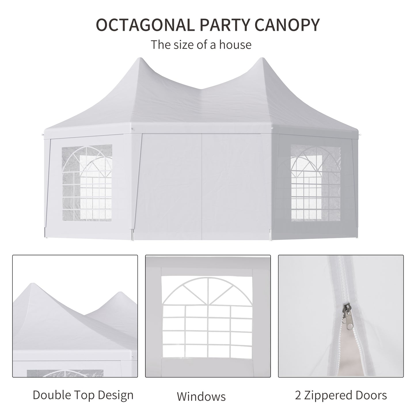 Outsunny 6.8m x5m Octagonal Party Tent / Wedding Marquee-White