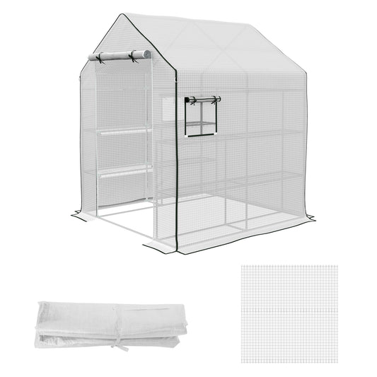 Outsunny Greenhouse Cover Replacement Walkin PE Hot House Cover with Rollup Door and Windows 140 x 143 x 190cm White