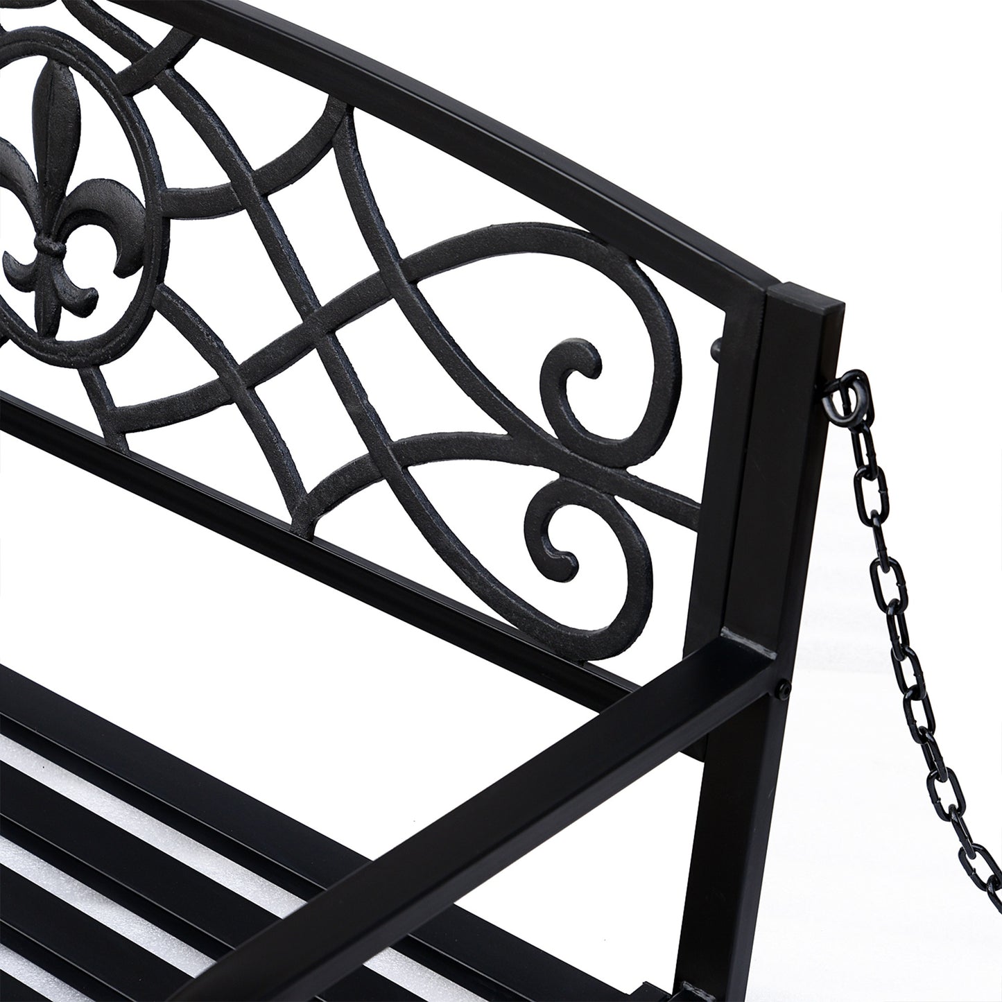 Outsunny Steel Fleur-de-Lis Design Outdoor Porch Swing Seat Bench with Chains for the Yard, Deck, & Backyard, Black Metal Chair Chair Yard Deck