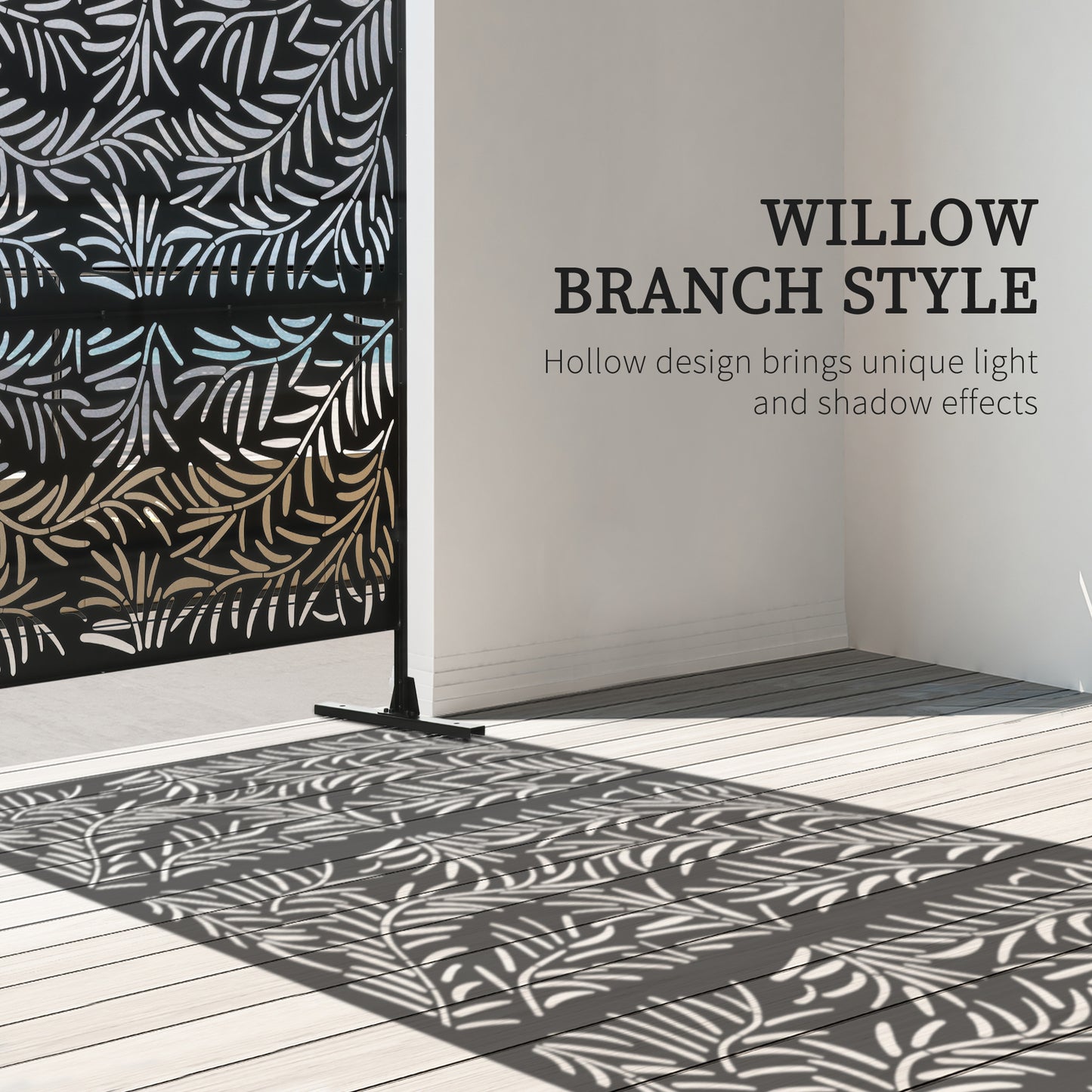 Outsunny Outdoor Privacy Screen with Stand and Ground Stakes, 6.5FT Metal Outdoor Divider, Decorative Privacy Panel for Garden Patio Pool Hot Tub, Willow Branch Style