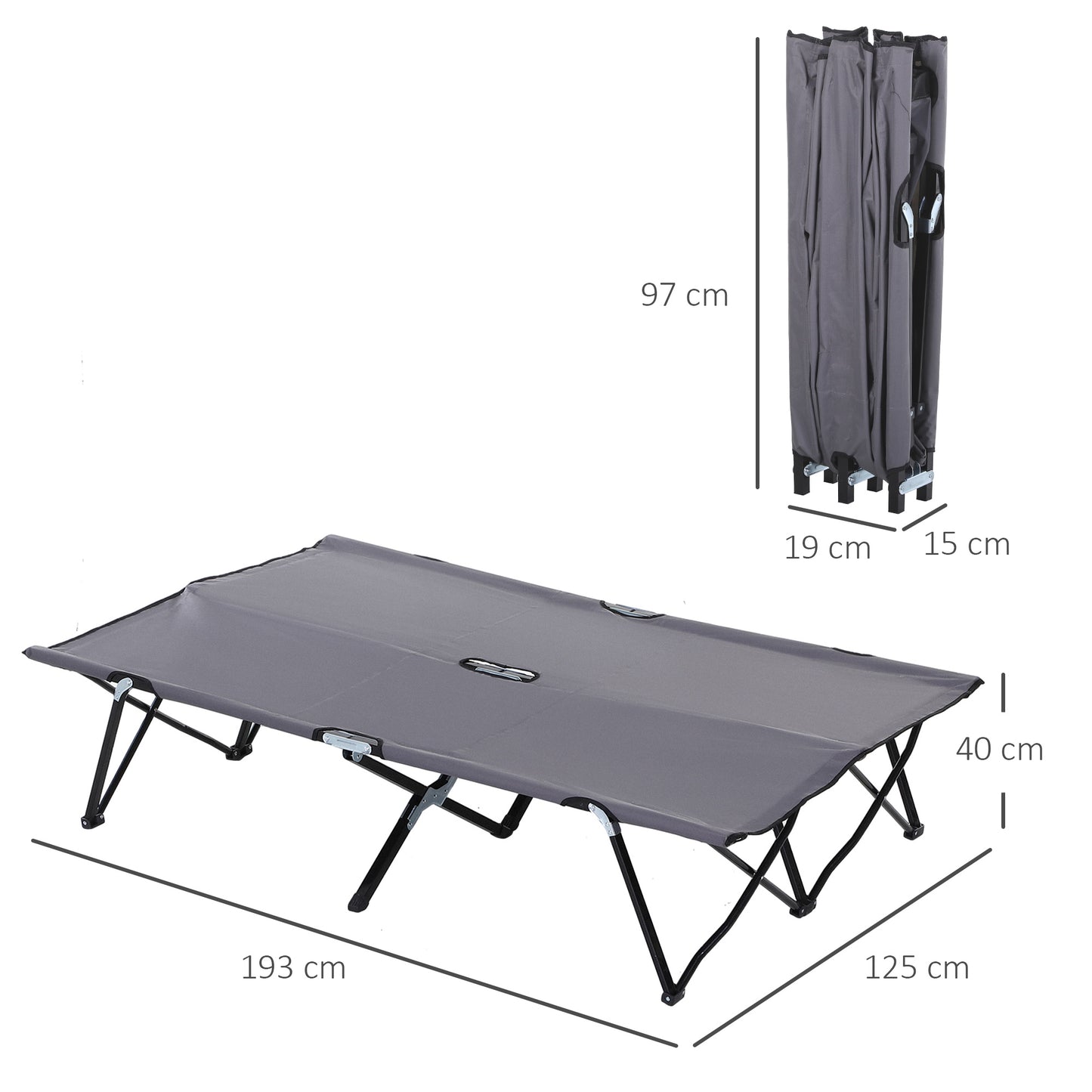 Outsunny Outdoor Double Camping Folding Cot Portable Sunbed with Carry Bag