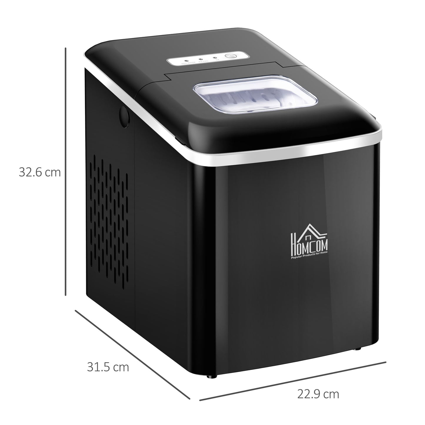 HOMCOM Portable Ice Maker Countertop, Bullet Ice Cube Machine, 9 Ice Cubes per 8 Minutes, Automatic Cleaning, Visible Window Scoop and Basket for Kitchen, Office, Bar, Black