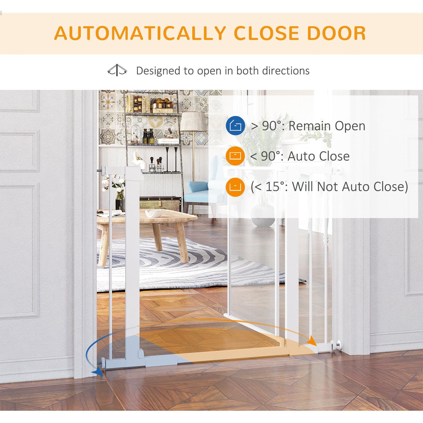 PawHut Pressure Fit Safety Gate for Doorways and Staircases, Dog Gate w/ Auto Closing Door White