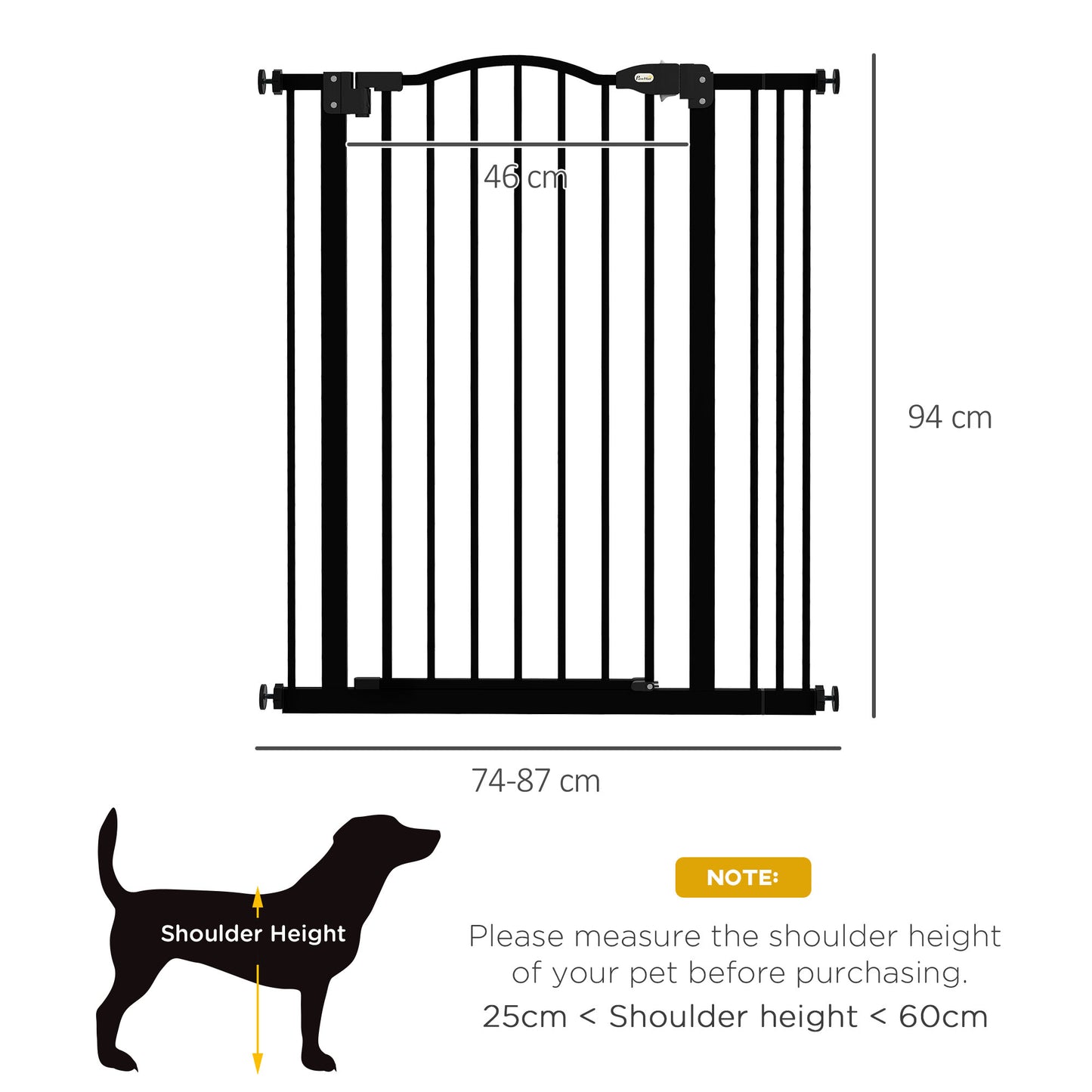 PawHut Metal Pet Safety Gate Dog Gate Folding Fence, Black