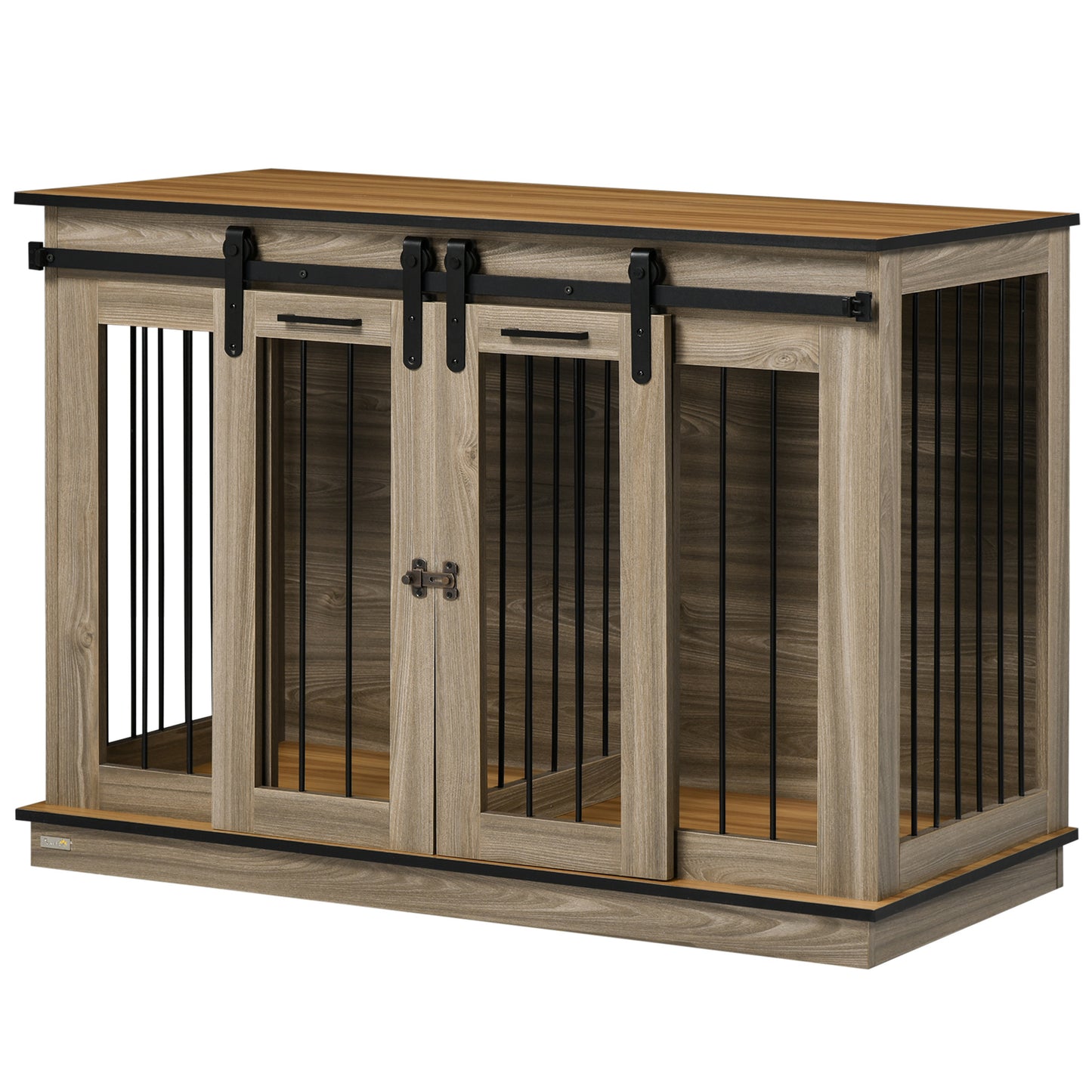 PawHut Dog Crate Furniture for Large Dogs Double Dog Cage for Small Dogs with Sliding Doors Oak Tone