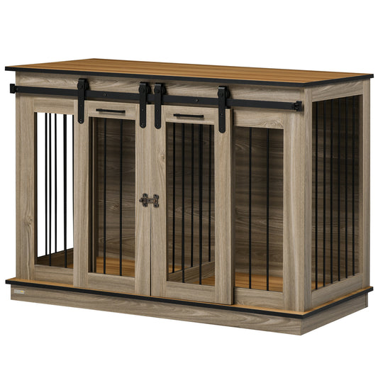 PawHut Dog Crate Furniture for Large Dogs Double Dog Cage for Small Dogs with Sliding Doors Oak Tone