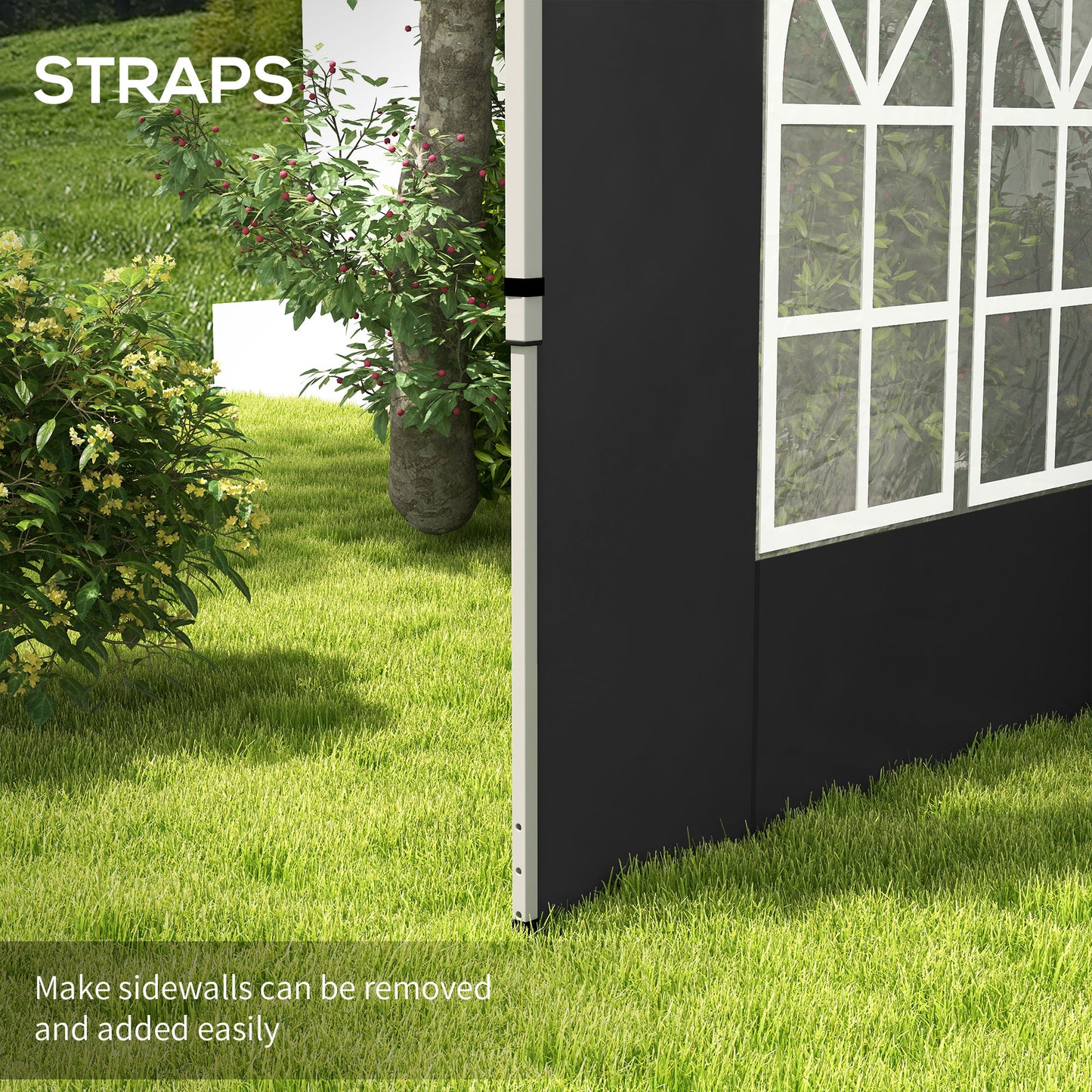 Outsunny Gazebo Side Panels Sides Replacement with Window for 3x3(m) or 3x4m Pop Up Gazebo 2 Pack Black