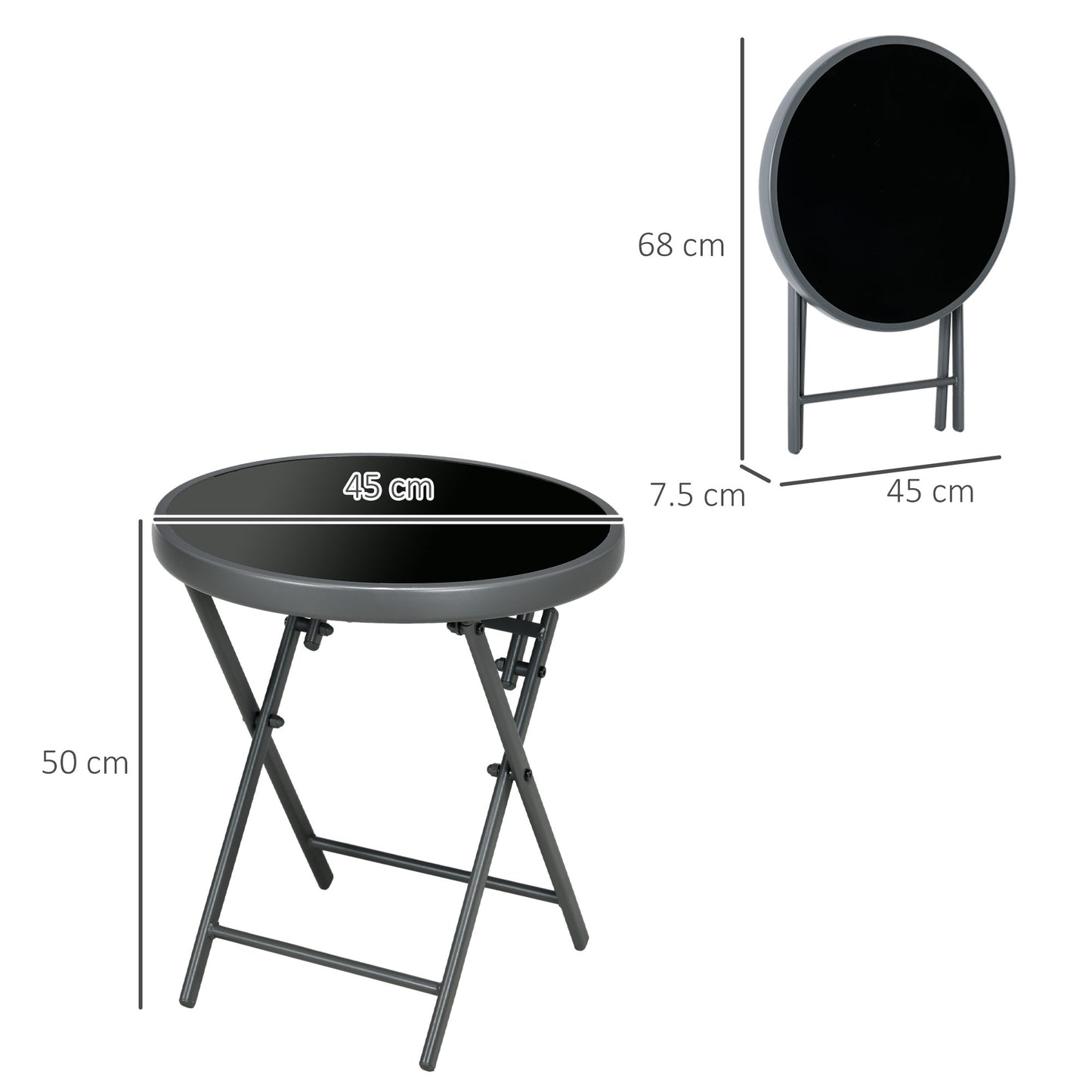 Outsunny Φ45cm Outdoor Side Table Round Folding Patio Table with Imitation Marble Glass Top Small Coffee Table