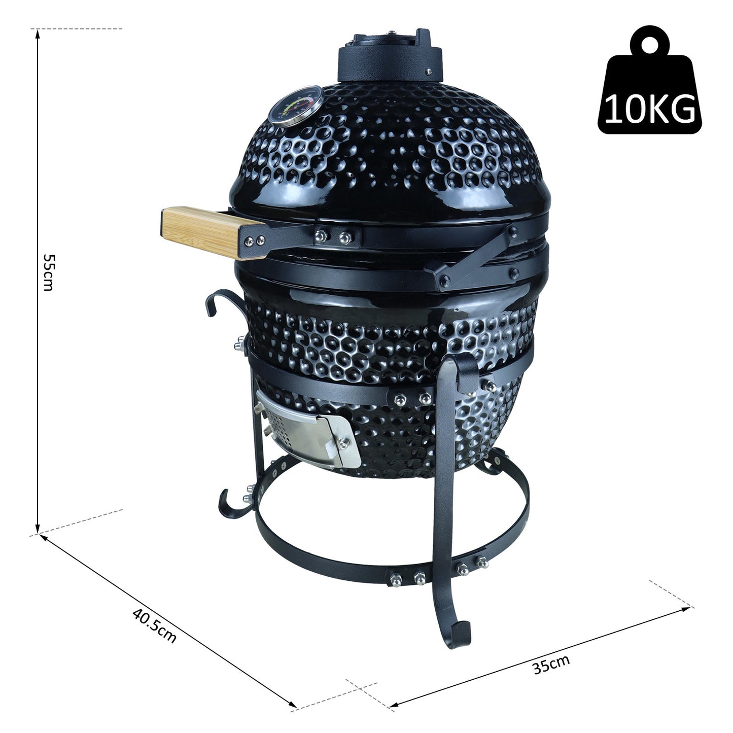 Outsunny Cast Iron Ceramic Kamado Charcoal BBQ Oven Black