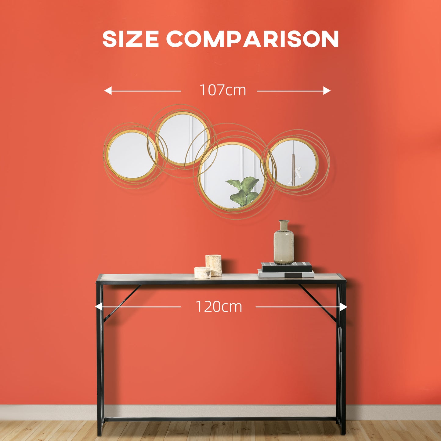 HOMCOM Metal Wall Art Modern Decorative Mirror Decor Hanging Home Wall Sculptures, Gold