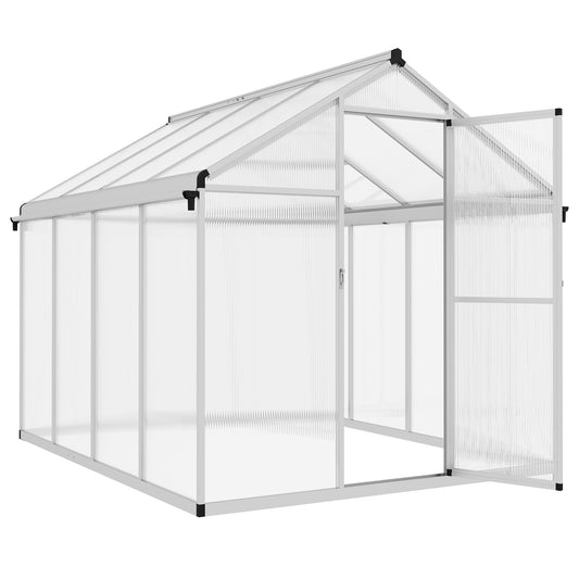 Outsunny 6 x 8ft Polycarbonate Greenhouse with Rain Gutters, Large Walk-In Green House with Door and Window, Garden Plants Grow House with Aluminium Frame and Foundation
